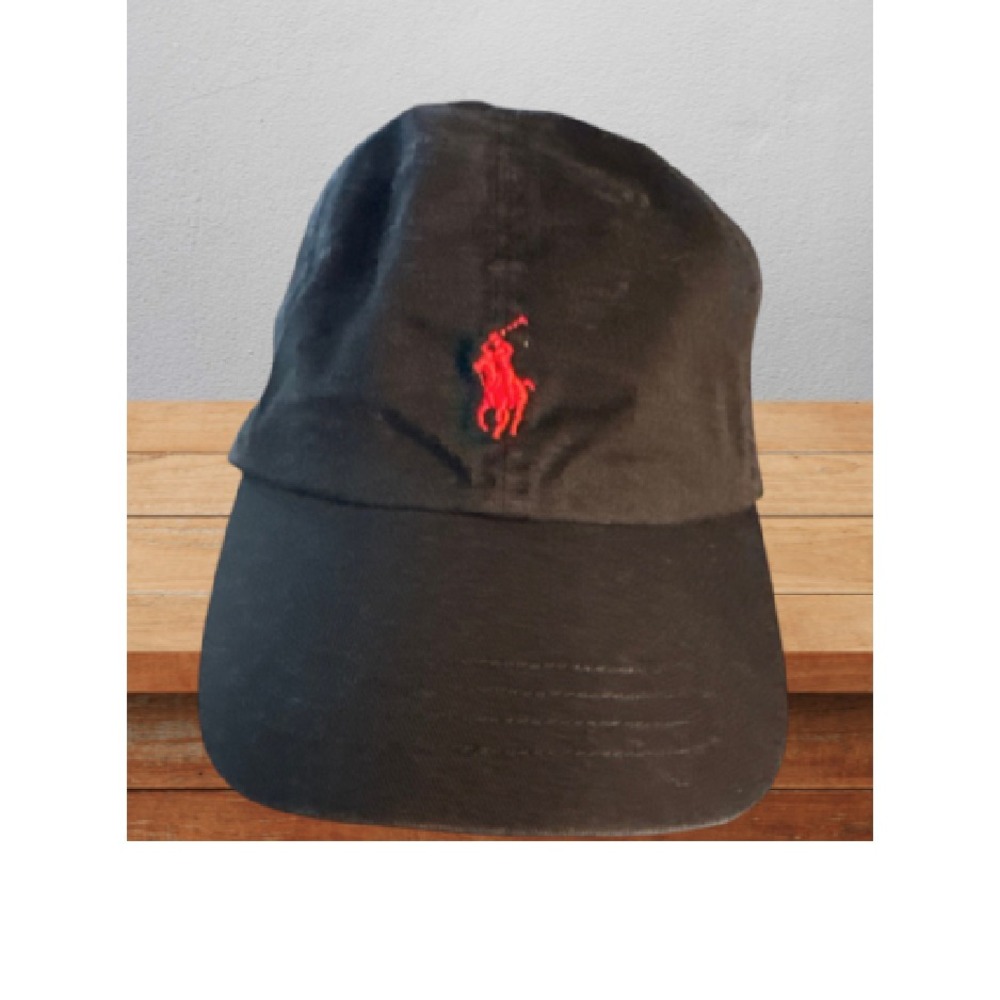 Polo Ralph Lauren Cotton Chino Baseball Cap Black Red Pony Adjustable Hat Unisex